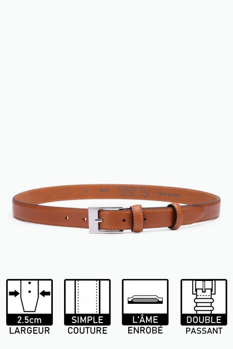 23939 CEINTURE EN CUIR ITALIENNE : couleur:Cognac, Taille : :85cm