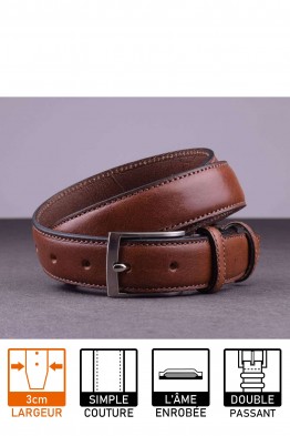 NOS019 CEINTURE EN CUIR Italienne - Cognac