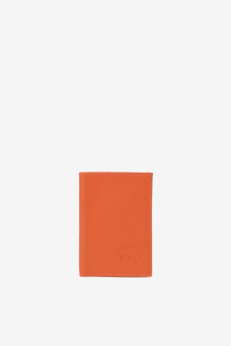 SF6003 Orange Leather card holder - La Sellerie Française