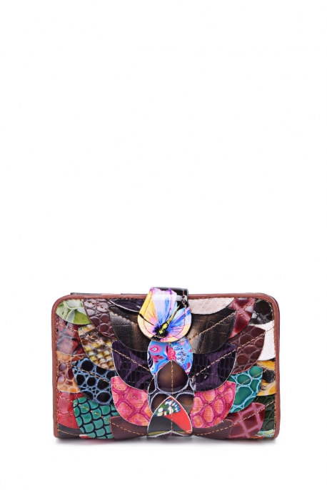 KJ1302 Leather Patchwork Wallet : colour:Random - Multicolores