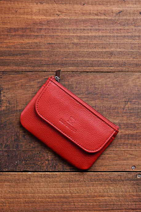 ZEVENTO ZE-2123-22 Porte-monnaie porte-clé en cuir de vachette : couleur:Fraise