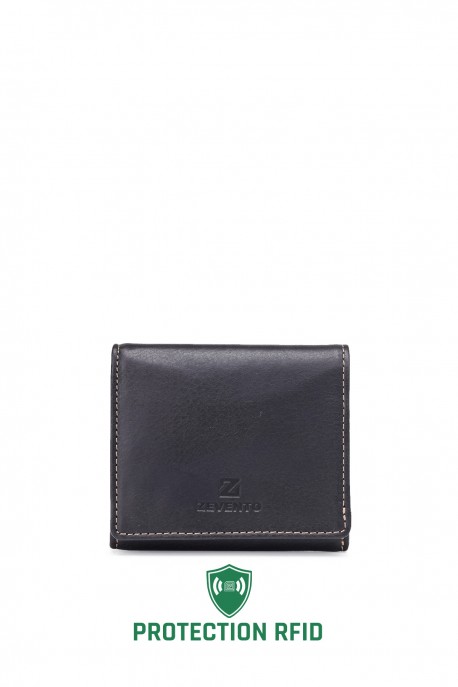ZEVENTO ZE-4117R Porte-monnaie cuir de vachette avec protection RFID : couleur:Noir (Black)