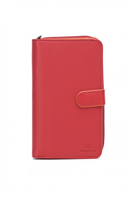 ZEVENTO ZE-3114R Portefeuille compagnon en cuir multicolore avec protection RFID : couleur:Rouge - Multicolore