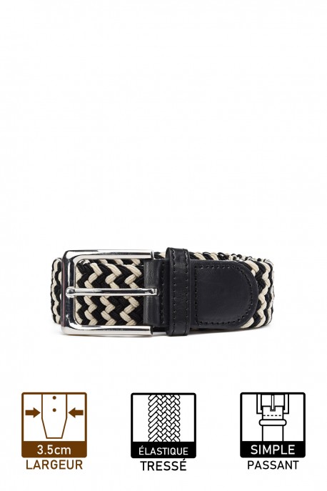 ZSP-357 Braided elastic belt - Bicolor Black-White