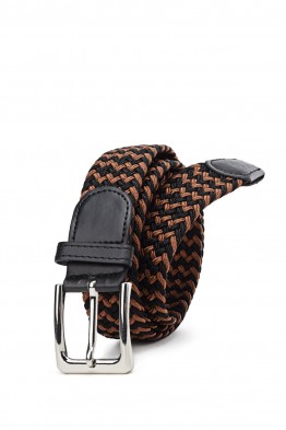 ZSP-357 Braided elastic belt - Bicolor Black-Cognac