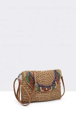 8991-BV Shoulder bag made of paper straw crocheted