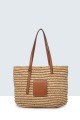 9007-BV Crocheted paper straw handbag : Color:Camel