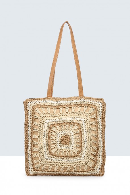 8813-BV Crocheted paper straw handbag