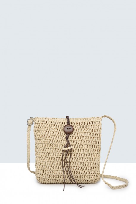 9039-BV Shoulder bag made of paper straw crocheted