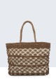 8810-BV Crocheted paper straw handbag : Color:Marron
