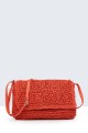 8812-BV Shoulder bag made of paper straw crocheted : Color:Red