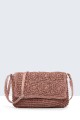 8812-BV Shoulder bag made of paper straw crocheted : Color:Vieux rose