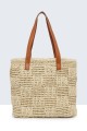 9001-BV Crocheted paper straw handbag : Color:Beige