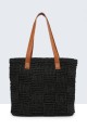 9001-BV Crocheted paper straw handbag : Color:Black