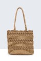 9034-BV Crocheted paper straw handbag : Color:Camel