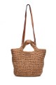 MA-1997 Crocheted paper straw handbag / Beach bag : Color:Camel