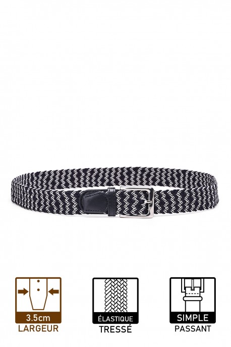 ZSP-357 Braided elastic belt - Bicolor Navy-White