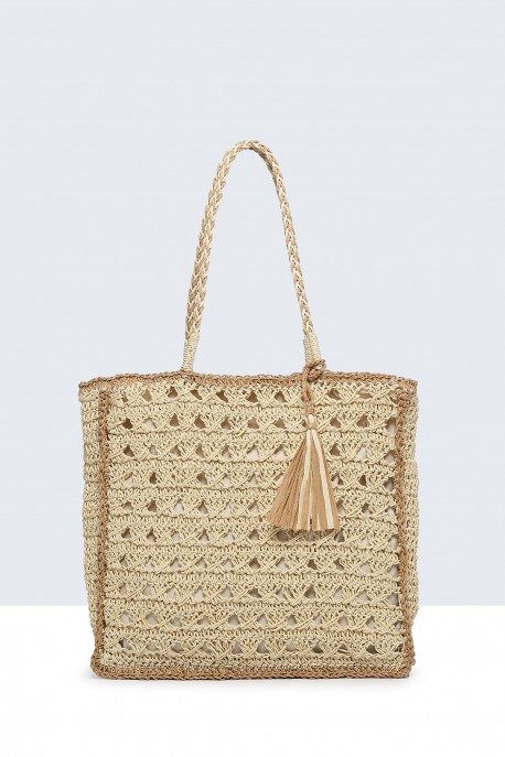 9032-BV Crocheted paper straw handbag / Beach bag