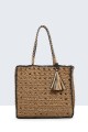 9032-BV Crocheted paper straw handbag / Beach bag : Color:Black