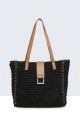 9037-BV Crocheted paper straw handbag / Beach bag : Color:Black