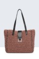 9037-BV Crocheted paper straw handbag / Beach bag : Color:Vieux rose