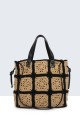 9047-BV Handbag made of crocheted cotton : Color:Noir/camel