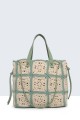 9047-BV Handbag made of crocheted cotton : Color:Celadon green