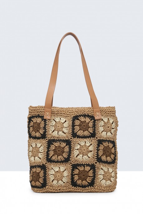 9048-BV Crocheted paper straw handbag / Beach bag