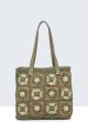 9048-BV Crocheted paper straw handbag / Beach bag : Color:Kaki