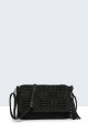 9049-BV Shoulder bag made of paper straw crocheted : Color:Black
