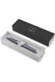 Parker IM Blue Grey Brushed Rollerball Pen with Chrome Plated Medium Point 1975581