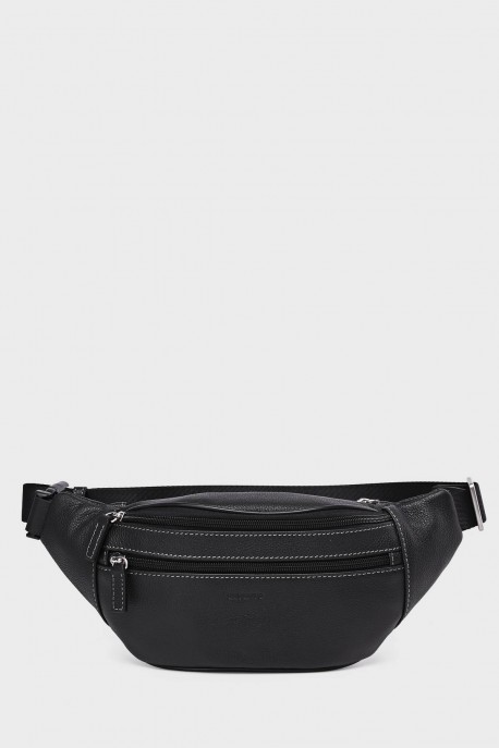 RICHY - ZEVENTO Cowhide Leather Bum Bag - Black