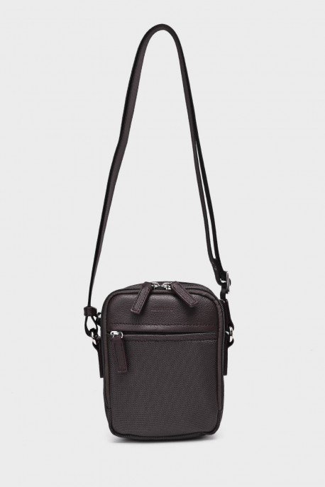 CHARLY - ZEVENTO Nylon canvas with Cowhide Leather Crossbody bag / Pouch - Choco