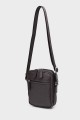 CHARLY - ZEVENTO Sacoche Pochette en toile de nylon garni cuir de vachette - Choco
