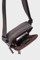 CHARLY - ZEVENTO Sacoche Pochette en toile de nylon garni cuir de vachette - Choco