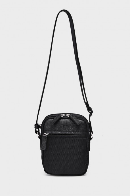 CHARLY - ZEVENTO Nylon canvas with Cowhide Leather Crossbody bag / Pouch - Black