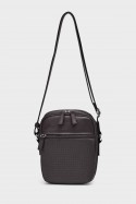 MACEO - ZEVENTO Nylon canvas with Cowhide Leather Crossbody bag / Pouch - Choco