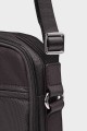 MACEO - ZEVENTO Sacoche Pochette en toile de nylon garni cuir de vachette - Choco