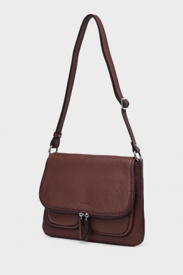 JESSY - ZEVENTO Sac bandoulière en cuir de vachette - Choco