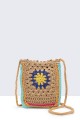 9082-BV Sac pochette à bandoulière format téléphone crocheté en coton : couleur:Camel
