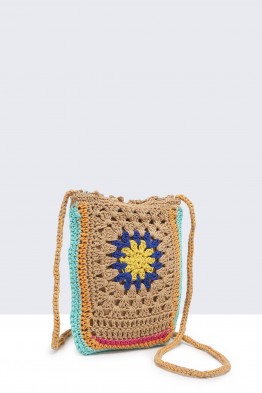 Crocheted cotton phone bag with shoulder strap 9082-BV