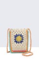 Crocheted cotton phone bag with shoulder strap 9082-BV : colour:Beige