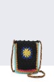 Crocheted cotton phone bag with shoulder strap 9082-BV : colour:Black