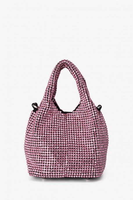 M-7020 Small strass mesh shoulder bag : colour:Pink