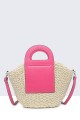 9063-BV Woven Basket Handbag : colour:Fuchsia