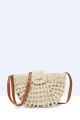 9055-BV Shoulder bag made of paper straw crocheted : colour:Beige