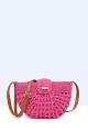 9055-BV Shoulder bag made of paper straw crocheted : colour:Fuchsia