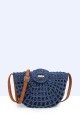 9055-BV Shoulder bag made of paper straw crocheted : colour:Marine