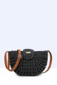 9055-BV Shoulder bag made of paper straw crocheted : colour:Black