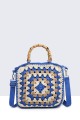 8829-BV Handbag made of crocheted cotton : colour:Blue
